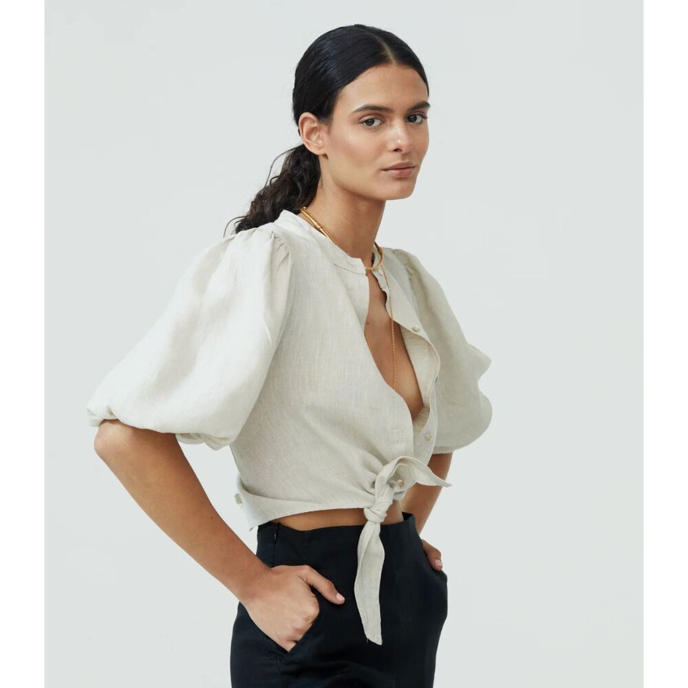 Lanhtropy Bubble Linen Crop Top - Natural - NWOT - Sz Med